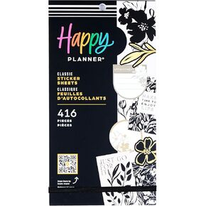 Happy Planner Sticker Pack for Calendars, Journals, and Planners, Easy-Peel Stickers and Scrapbook Accessories, Classic Size, Sketchy Florals, 30 Sheets, 416 Total Stickers