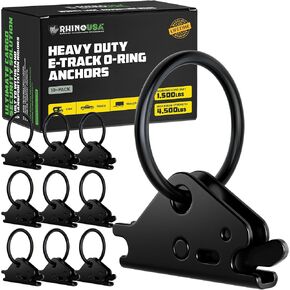 Rhino USA E Track O-Ring Tie Down Anchors (10-Pack) Ultimate E-Track Accessories Rings for E Track Tie-Down Rails - Powdercoat Black - Tie-Down System to Secure Motorcycles, Cargo, Trailers & Vans