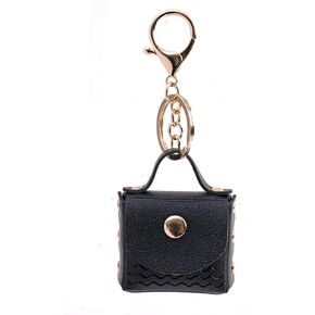 Mini Wavy Pattern Handbag Keychain Purse， Coin Wallet, Earphone Pouch, Keychain - Elegant and Minimalist Design for Women and Girls (Black)