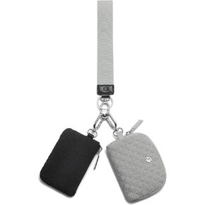FODOKO Wristlet Wallet for Women, Detachable Dual Pouch Wristlet, Mini Zip Around Quilted Coin Purses, Sage Green/White