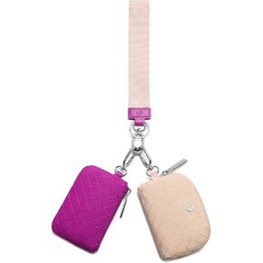 FODOKO Wristlet Wallet for Women, Detachable Dual Pouch Wristlet, Mini Zip Around Quilted Coin Purses, Sage Green/White