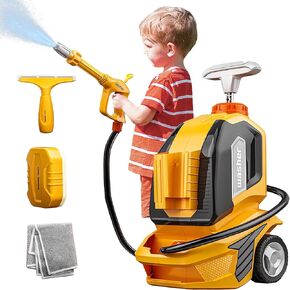 Kids Clean Car Wash Toy Toddler Cleaning Set Car Washing Kit,Powerful Manual Pressure Washer with Scraper,Sponge,Rag,Pretend Play Toy Gift for Boys Girls Ages 3+
