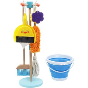 Wooden Kid Cleaning Set,9pcs Housekeeping Play Set for Toddler Children, Toy Cleaning Kit Includes Brush, Broom,Mop,Housework Pretend Play Toys Present for Boys Girls Age 3-6