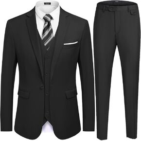 COOFANDY Men's 3 Piece Slim Fit Suit Set One Button Jacket Blazer Vest Pants Set Wedding Formal Prom Tuxedo Suits