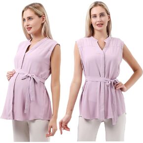 Maternity Blouse for Work Pregnancy Top Short Sleeve Shirt Formal Women Chiffon