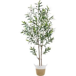 Warmplants 7.8ft (93") Artificial Olive Tree, Tall Fake Olive Plant with Basket, Indoor Outdoor Faux Olive Silk Tree for Home Livingroom Office Floor Decor (Natural Green Leaves)