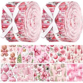 Fanfanwin 40 Pcs Vintage Christmas Quilting Fabric Jelly Fabric Squares Patchwork Roll 2.56 Inch Rustic Precut Santa Claus Snowman Snowflake Fabric Strips for Xmas Craft Sewing DIY