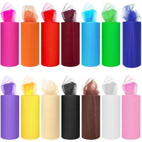 14 Colors Tulle Rolls 6" by 25 Yards (75 Feet) Rainbow Tulle Netting Fabric Spool for DIY Tutu Skirt Gift Bow Craft Wedding Party Decorations