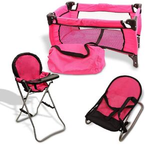Mommy & Me 3 In 1 Baby Doll Accessories Mega Deluxe Playset with Doll High Chair, Doll Bouncer, and Doll Pack N Play Doll Crib, Fits 18 Inch American Girl Doll, Purple