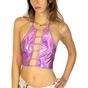 Shop Delfina Holographic Festival Rave Wear Women's Metallic Crop Top