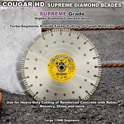 شفرة منشار ماسية Delta Diamond Cougar HD مقاس 14 بوصة، درجة عالية، للخرسانة المسلحة، والبناء، والحجر، ملحومة بالليزر، توربو مجزأ، 125 عرض × 1 بوصة - 20 مم (14 بوصة) in Kuwait