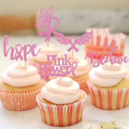 30 قطعة من أغطية الكب كيك للتوعية بسرطان الثدي، بريق صدق الأمل، شريط الطاقة الوردي، قطع كب كيك للتوعية بسرطان الثدي، ديكورات الحفلات والكعك in Kuwait