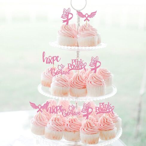 30 قطعة من أغطية الكب كيك للتوعية بسرطان الثدي، بريق صدق الأمل، شريط الطاقة الوردي، قطع كب كيك للتوعية بسرطان الثدي، ديكورات الحفلات والكعك in Kuwait