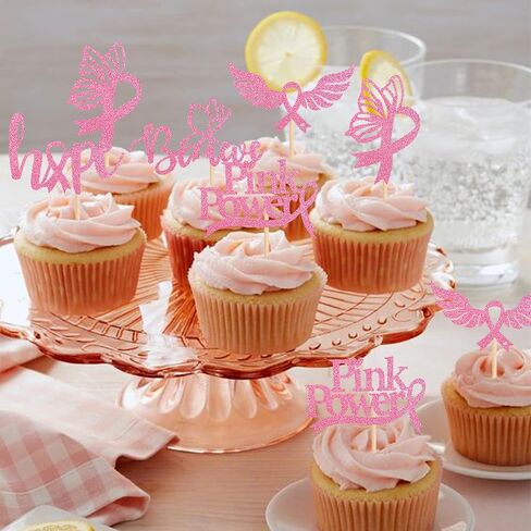 30 قطعة من أغطية الكب كيك للتوعية بسرطان الثدي، بريق صدق الأمل، شريط الطاقة الوردي، قطع كب كيك للتوعية بسرطان الثدي، ديكورات الحفلات والكعك in Kuwait