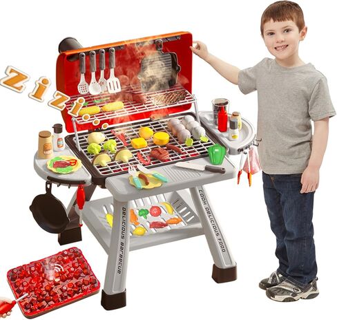 Barbecue Grill Toy Set, Kids BBQ Kitchen Playset with Smoke Sound Light Simulation Camping Cooking Interactive Pretend Play Food Toy for Toddlers Girls Boys Ages 2-6 in Saudi Arabia