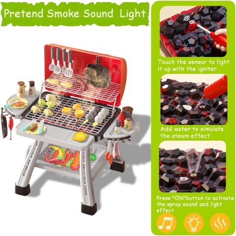 Barbecue Grill Toy Set, Kids BBQ Kitchen Playset with Smoke Sound Light Simulation Camping Cooking Interactive Pretend Play Food Toy for Toddlers Girls Boys Ages 2-6 in Saudi Arabia