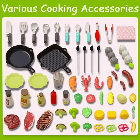 Barbecue Grill Toy Set, Kids BBQ Kitchen Playset with Smoke Sound Light Simulation Camping Cooking Interactive Pretend Play Food Toy for Toddlers Girls Boys Ages 2-6 in Saudi Arabia