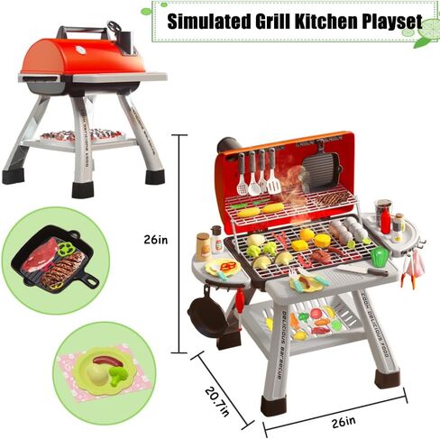 Barbecue Grill Toy Set, Kids BBQ Kitchen Playset with Smoke Sound Light Simulation Camping Cooking Interactive Pretend Play Food Toy for Toddlers Girls Boys Ages 2-6 in Saudi Arabia