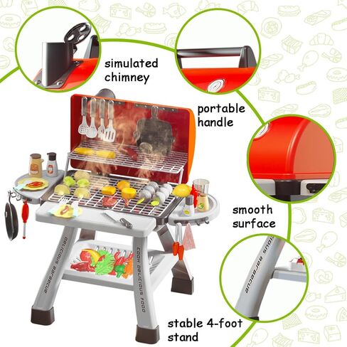 Barbecue Grill Toy Set, Kids BBQ Kitchen Playset with Smoke Sound Light Simulation Camping Cooking Interactive Pretend Play Food Toy for Toddlers Girls Boys Ages 2-6 in Saudi Arabia