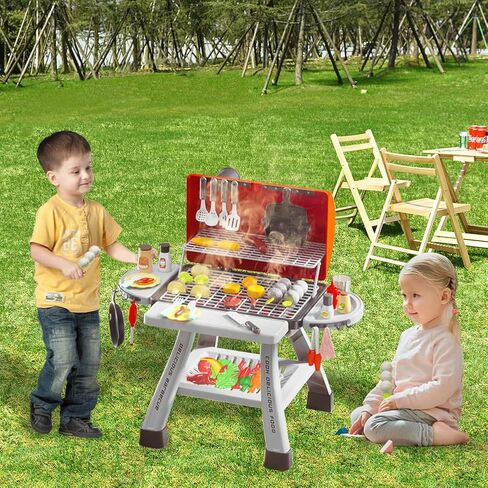 Barbecue Grill Toy Set, Kids BBQ Kitchen Playset with Smoke Sound Light Simulation Camping Cooking Interactive Pretend Play Food Toy for Toddlers Girls Boys Ages 2-6 in Saudi Arabia