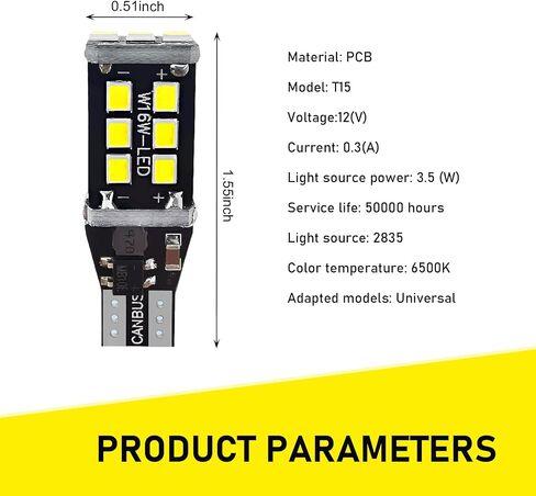 Pack-4 Car T15 LED Reversing Light, W16W 912 921 906 Stable IC Decoded Driver Canbus Error-free Bulb Replacement, 2835-15SMD Instant Start Waterproof Bulb, Universal for Most Cars (White) in Saudi Arabia