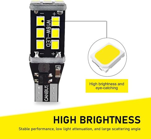 Pack-4 Car T15 LED Reversing Light, W16W 912 921 906 Stable IC Decoded Driver Canbus Error-free Bulb Replacement, 2835-15SMD Instant Start Waterproof Bulb, Universal for Most Cars (White) in Saudi Arabia