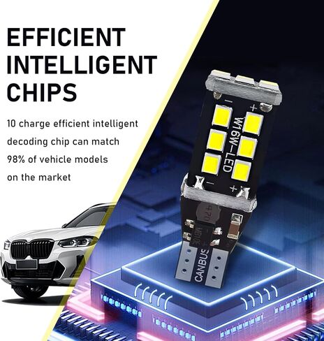 Pack-4 Car T15 LED Reversing Light, W16W 912 921 906 Stable IC Decoded Driver Canbus Error-free Bulb Replacement, 2835-15SMD Instant Start Waterproof Bulb, Universal for Most Cars (White) in Saudi Arabia