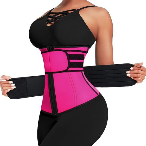 Waist Trainer for Women Long Torso Sauna Workout Waist Trainers Double Belts Neoprene Corset Waist Cincher Zipper Trimmer in Saudi Arabia