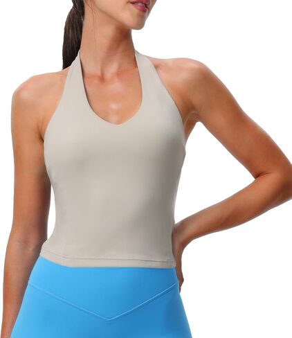 Aoxjox Women's Sleeveless Neck Tank Top Workout Gym Yoga Curve Longline Hailey Halter Crop Top in Kuwait