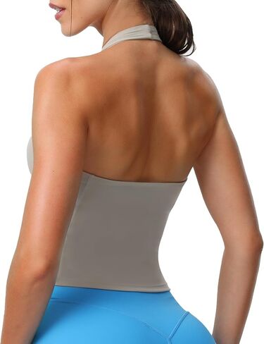 Aoxjox Women's Sleeveless Neck Tank Top Workout Gym Yoga Curve Longline Hailey Halter Crop Top in Kuwait