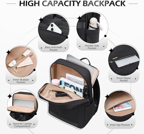 Laptop Backpack for Women - Business Travel Anti Theft Laptop Bag Backpack Water Resistant College Computer Backpacks for Men Women Fits 15.6 Inch Notebook (Apricot) in Kuwait