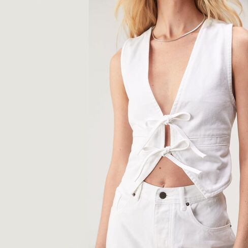 Women's Lace Up Tie Front Sleeveless Denim Deep V Neck Sleeveless Low Cut Vest Slim Fit Going Out Solid Crop Top in Kuwait