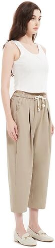Womens Pants Elastic Waist Drawstring Pants Stretch Cropped Pants Loose Capri Sweatpants with Pockets in Kuwait