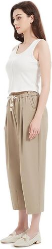 Womens Pants Elastic Waist Drawstring Pants Stretch Cropped Pants Loose Capri Sweatpants with Pockets in Kuwait