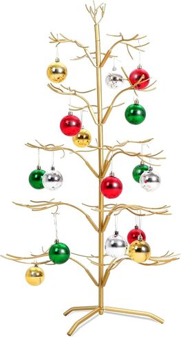 Liliful Christmas Metal Ornament Display Tree and Jewelry Organizer, 36 Inches Wire Ornament Stand Wrought Metal Christmas Tree Ornament Holder with 5 Tiers of Branches for Necklace Accessory, Gold in Saudi Arabia