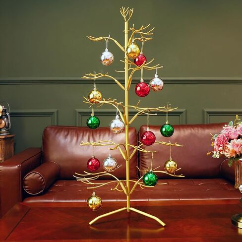 Liliful Christmas Metal Ornament Display Tree and Jewelry Organizer, 36 Inches Wire Ornament Stand Wrought Metal Christmas Tree Ornament Holder with 5 Tiers of Branches for Necklace Accessory, Gold in Saudi Arabia