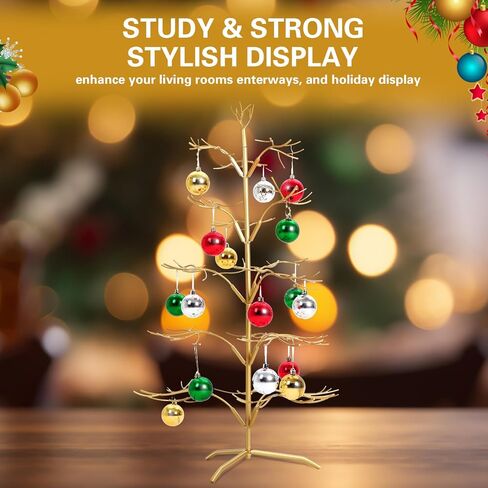 Liliful Christmas Metal Ornament Display Tree and Jewelry Organizer, 36 Inches Wire Ornament Stand Wrought Metal Christmas Tree Ornament Holder with 5 Tiers of Branches for Necklace Accessory, Gold in Saudi Arabia