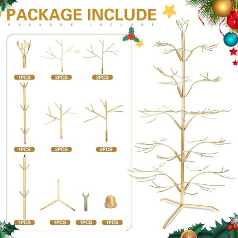 Liliful Christmas Metal Ornament Display Tree and Jewelry Organizer, 36 Inches Wire Ornament Stand Wrought Metal Christmas Tree Ornament Holder with 5 Tiers of Branches for Necklace Accessory, Gold in Saudi Arabia