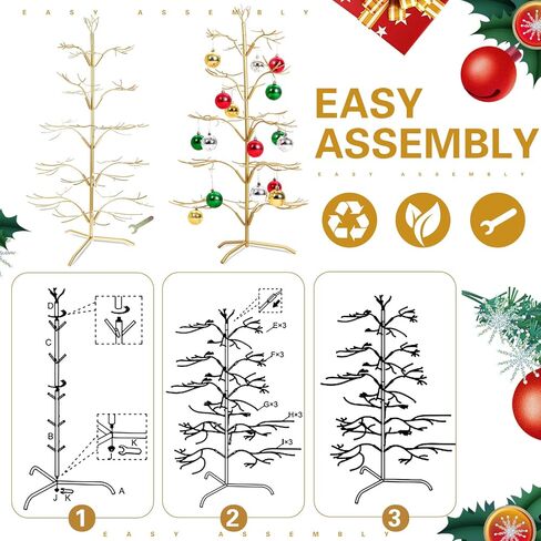 Liliful Christmas Metal Ornament Display Tree and Jewelry Organizer, 36 Inches Wire Ornament Stand Wrought Metal Christmas Tree Ornament Holder with 5 Tiers of Branches for Necklace Accessory, Gold in Saudi Arabia