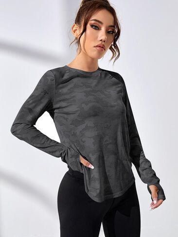 تي شيرت SweatyRocks نسائي طويل الأكمام للتمرينات الرياضية وملابس رياضية متقاطعة من الخلف لليوجا الرياضية in Kuwait