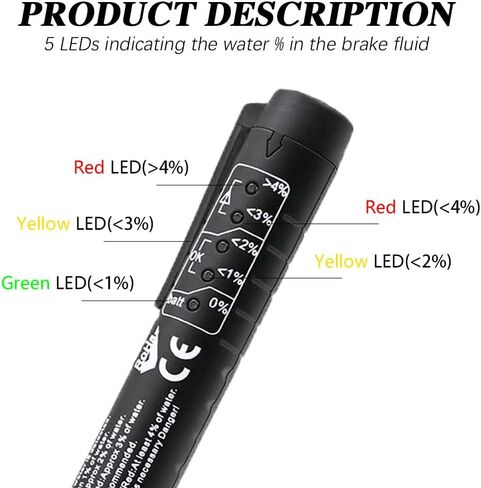 قلم اختبار سائل فرامل السيارة، جهاز اختبار سائل الفرامل، أداة اختبار تشخيص السيارة مع 5 مؤشرات LED، محلل رطوبة الزيت السائل الهيدروليكي مناسب لسائل الفرامل DOT 3 DOT 4 DOT 5.1 in Kuwait