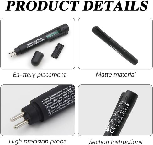 قلم اختبار سائل فرامل السيارة، جهاز اختبار سائل الفرامل، أداة اختبار تشخيص السيارة مع 5 مؤشرات LED، محلل رطوبة الزيت السائل الهيدروليكي مناسب لسائل الفرامل DOT 3 DOT 4 DOT 5.1 in Kuwait