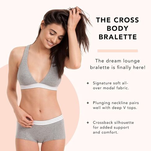 حمالة صدر متقاطعة من الخلف للنساء | صورة ظلية حمالة صدر لاسلكية Crossback مع فتحة رقبة على شكل حرف V عميقة | نسيج مودال فائق النعومة in Kuwait