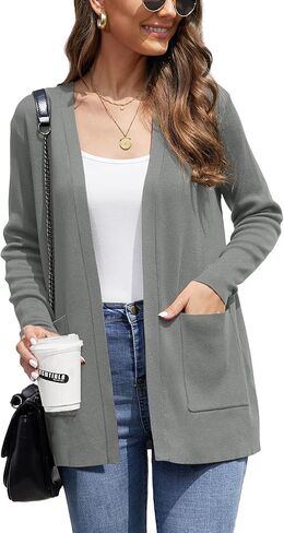 CZYINXIAN Women's Casual Long Sleeve Open Front Cardigan Sweaters Trendy Solid Knit Loose Cardigans with Pockets in Saudi Arabia