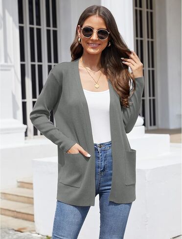 CZYINXIAN Women's Casual Long Sleeve Open Front Cardigan Sweaters Trendy Solid Knit Loose Cardigans with Pockets in Saudi Arabia