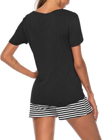 Women 2 pc Pajama Set Short Sleeve V Neck Top Pants Sleepwear Pj Sets in Saudi Arabia