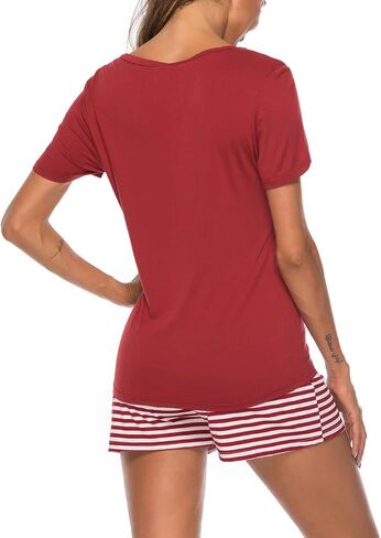 Women 2 pc Pajama Set Short Sleeve V Neck Top Pants Sleepwear Pj Sets in Saudi Arabia