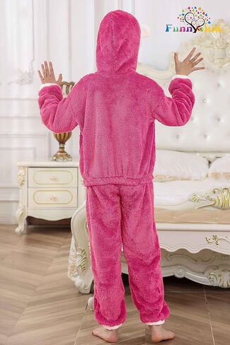 Funnycokid Girls Fleece Pajamas Sets Solid Color Sleepwear Bear Ear Loungewear Pants Set 6-13Y in Saudi Arabia
