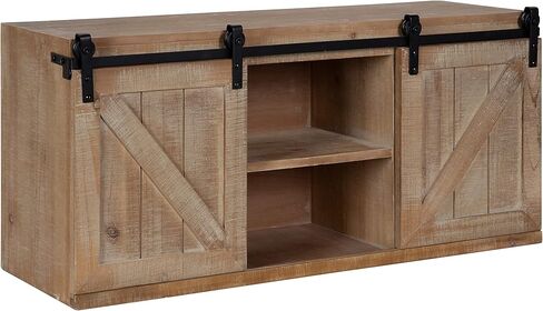 Kate and Laurel Cates Decorative Wood Wall Storage Cabinet with Two Sliding Barn Doors, Rustic Gray in Kuwait