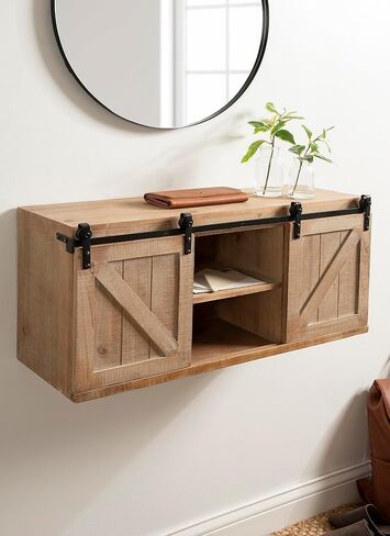 Kate and Laurel Cates Decorative Wood Wall Storage Cabinet with Two Sliding Barn Doors, Rustic Gray in Kuwait